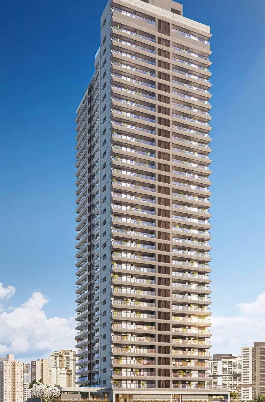 Fachada de lançamento residencial de alto padrão no Brooklin, São Paulo
