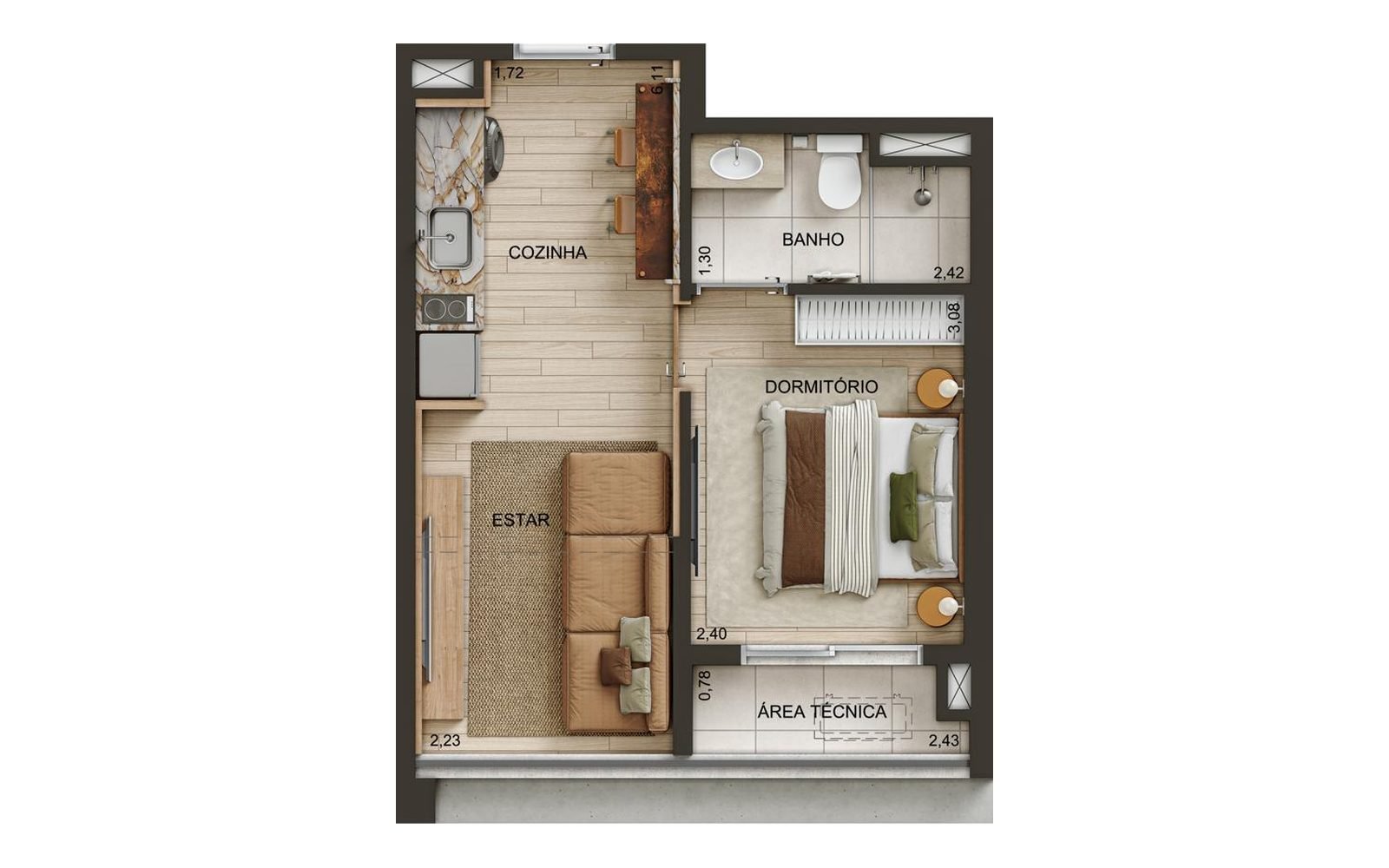 Planta 31 m² 1 dorm.