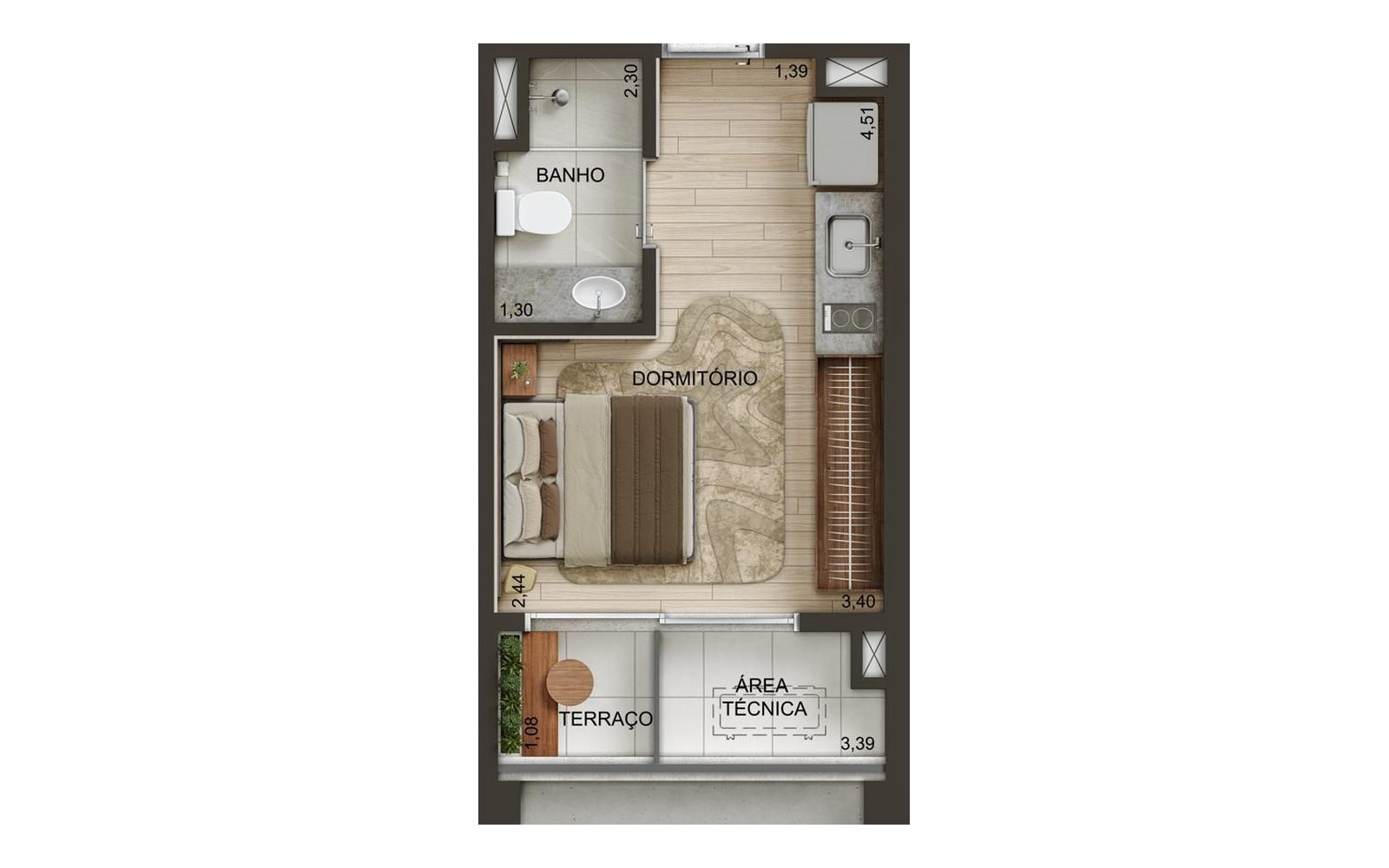 Planta 22 m² Studio