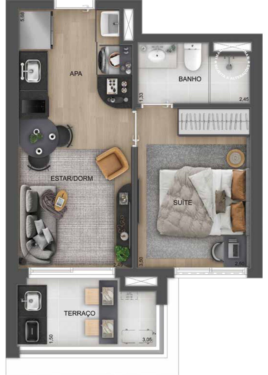 Planta 39 m² 1 dorm.